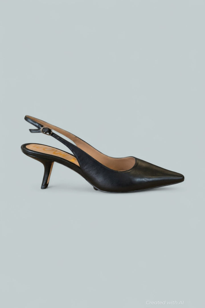 Women’s Bianka Slingback Kitten Heels - Black Leather - Slingback
