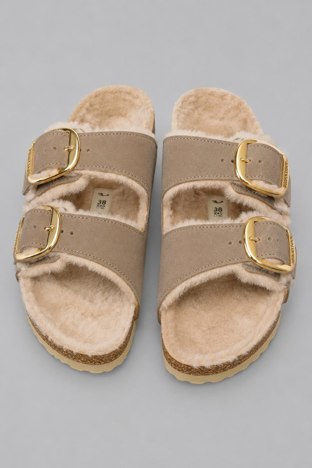 Women’s Big Buckle Arizona Shearling Slide Sandals - Tobacco - 8 8.5 US / 39 EU - Sandal