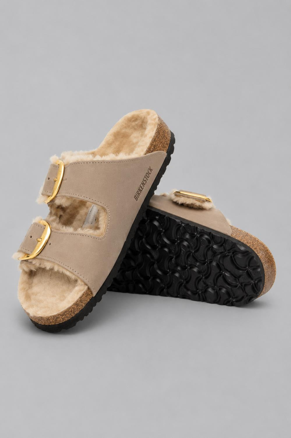 Women’s Big Buckle Arizona Shearling Slide Sandals - Tobacco - 8 8.5 US / 39 EU - Sandal