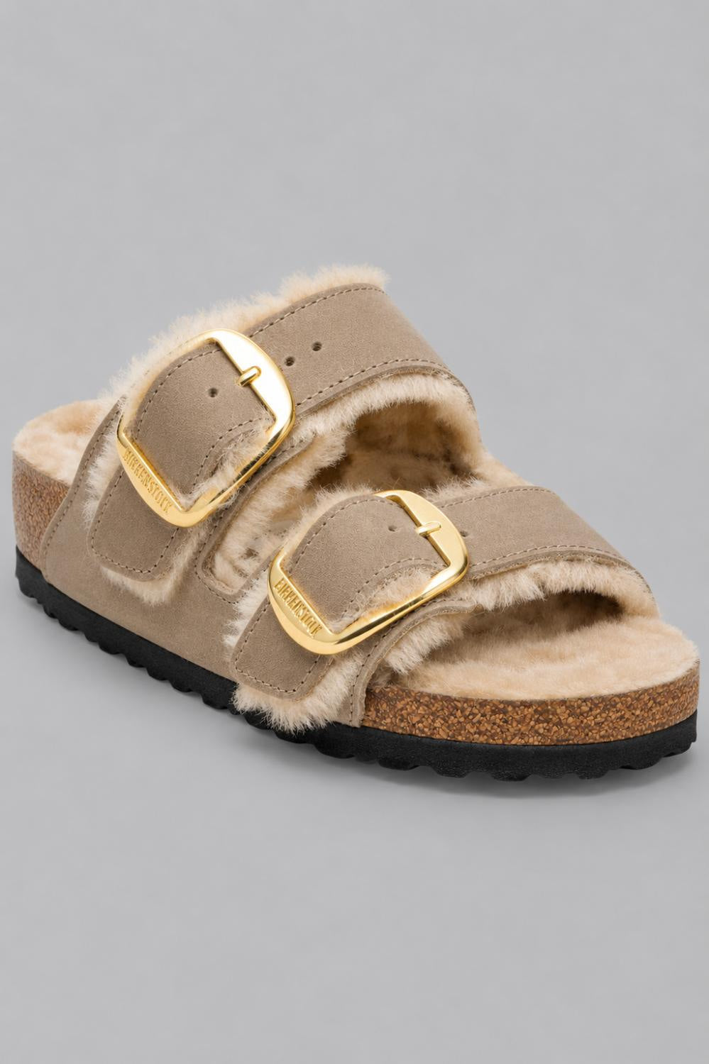 Women’s Big Buckle Arizona Shearling Slide Sandals - Tobacco - 8 8.5 US / 39 EU - Sandal