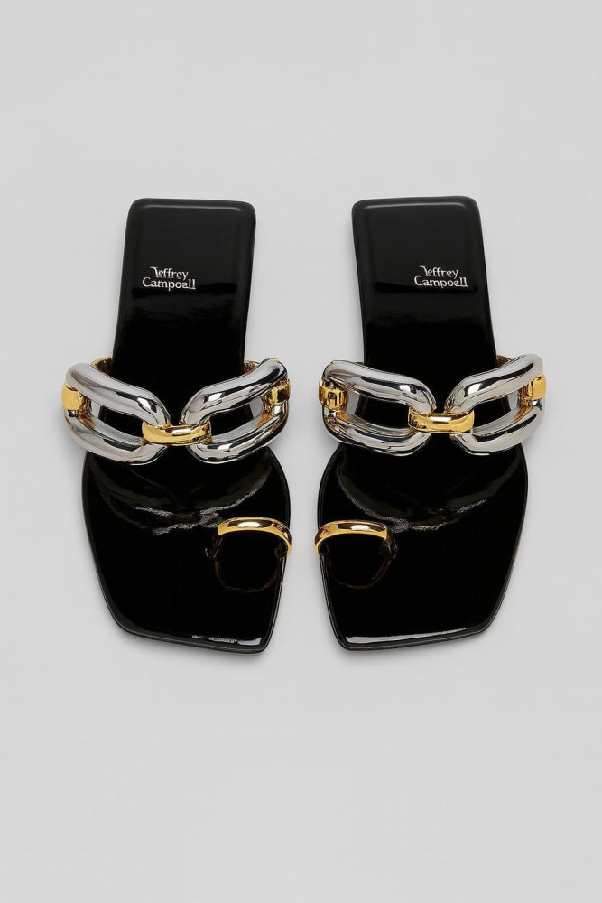 Women’s Big Link Flat Sandals - Black Patent Combo - Sandal