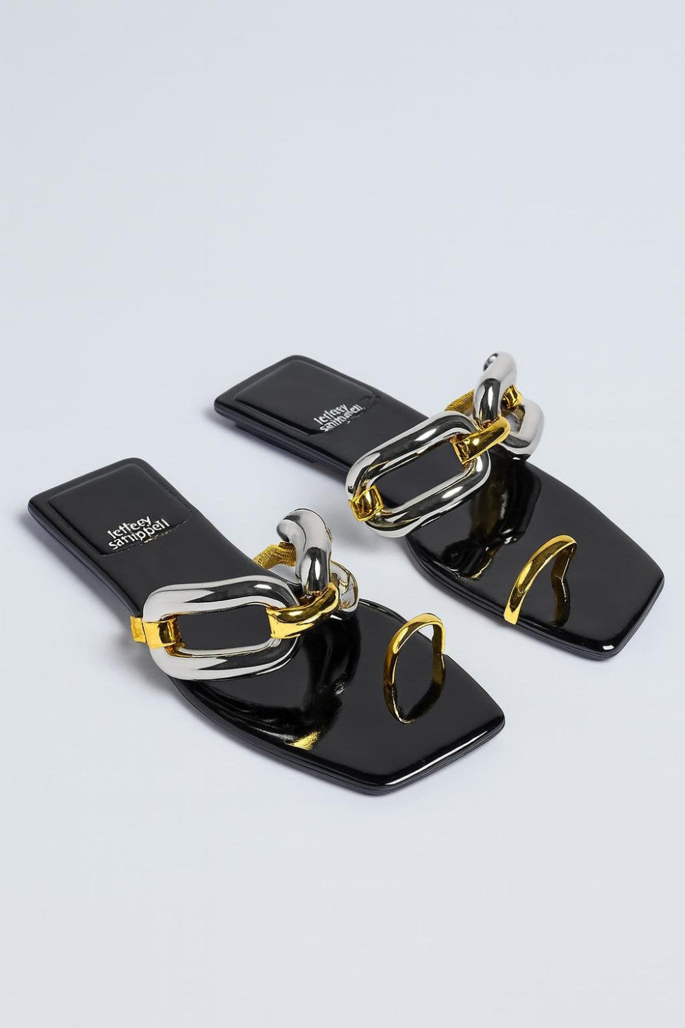 Women’s Big Link Flat Sandals - Black Patent Combo - Sandal