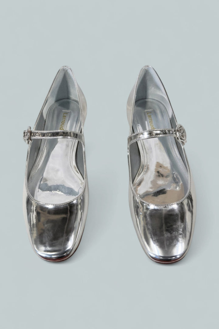 Women’s Blair Mary Jane Ballet Flats - Silver Leather - 9 - Mary Jane