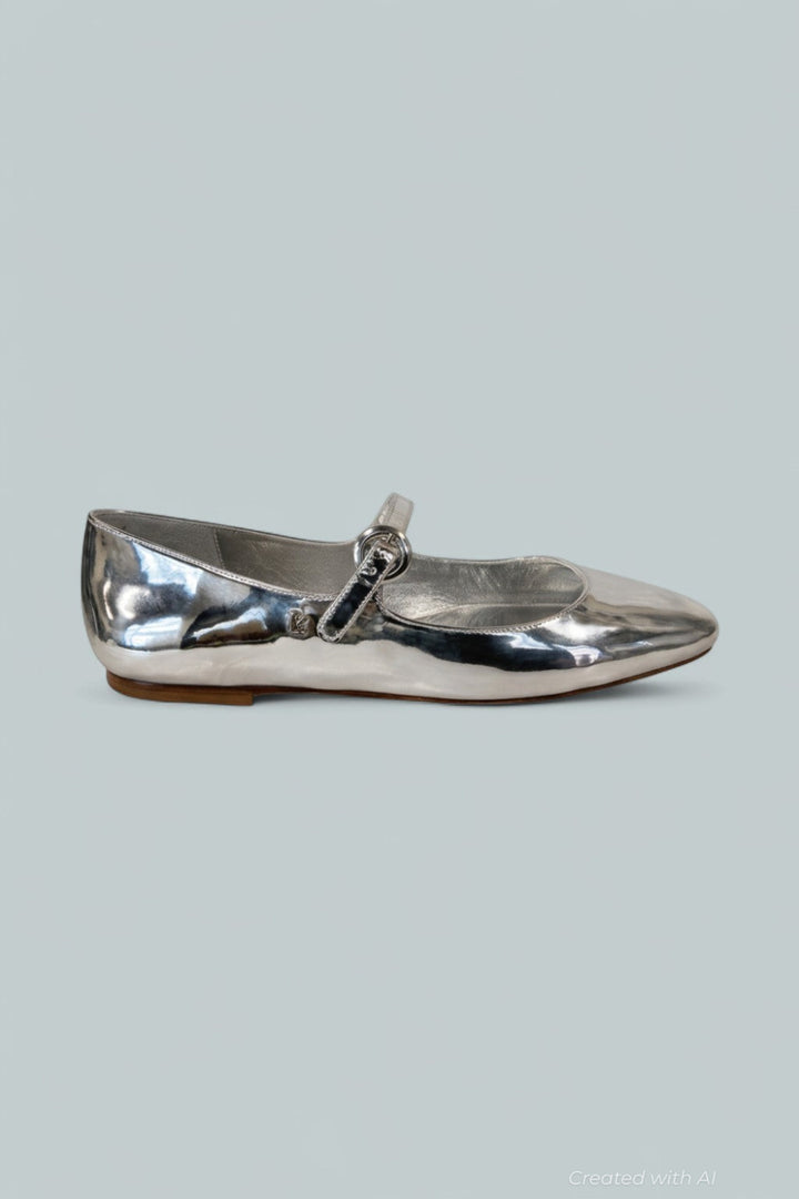 Women’s Blair Mary Jane Ballet Flats - Silver Leather - 9 - Mary Jane