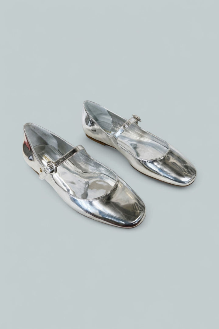 Women’s Blair Mary Jane Ballet Flats - Silver Leather - 9 - Mary Jane