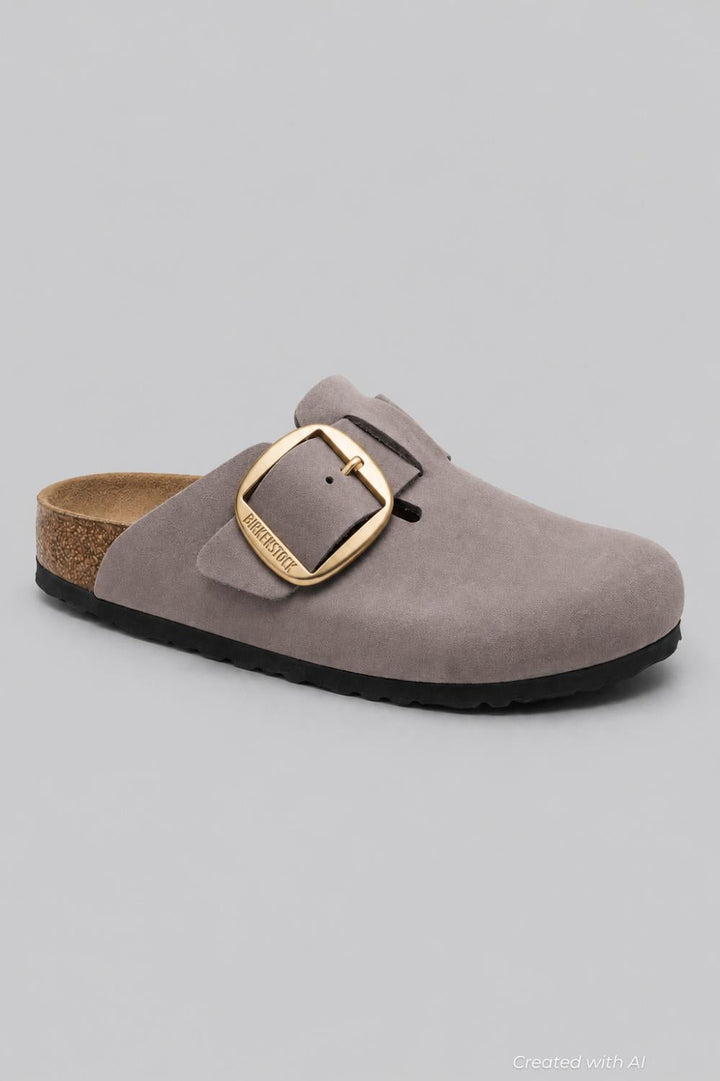 Women’s Boston Big Buckle Nubuck Leather Clogs - Purple Nubuck - 6 6.5 US / 37 EU - Clog