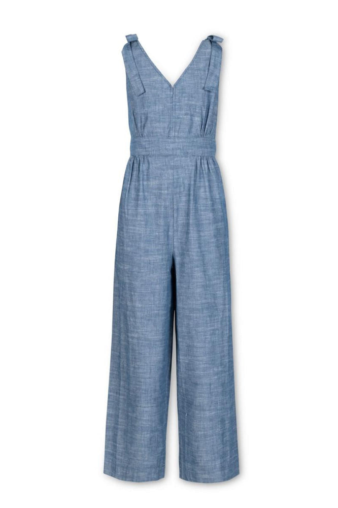 Women’s Bow Shoulder Organic Jumpsuit - Blue Chambray - Jumpsuit