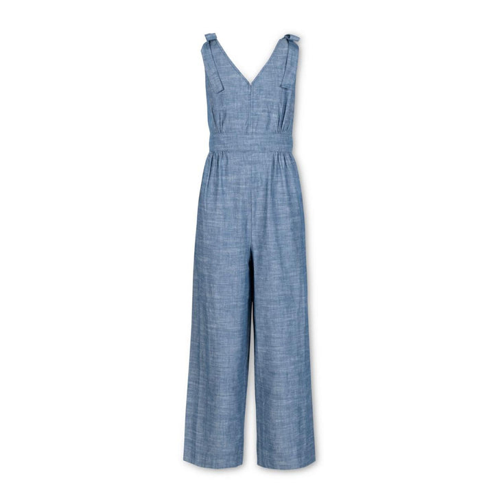 Women’s Bow Shoulder Organic Jumpsuit - Blue Chambray - Jumpsuit