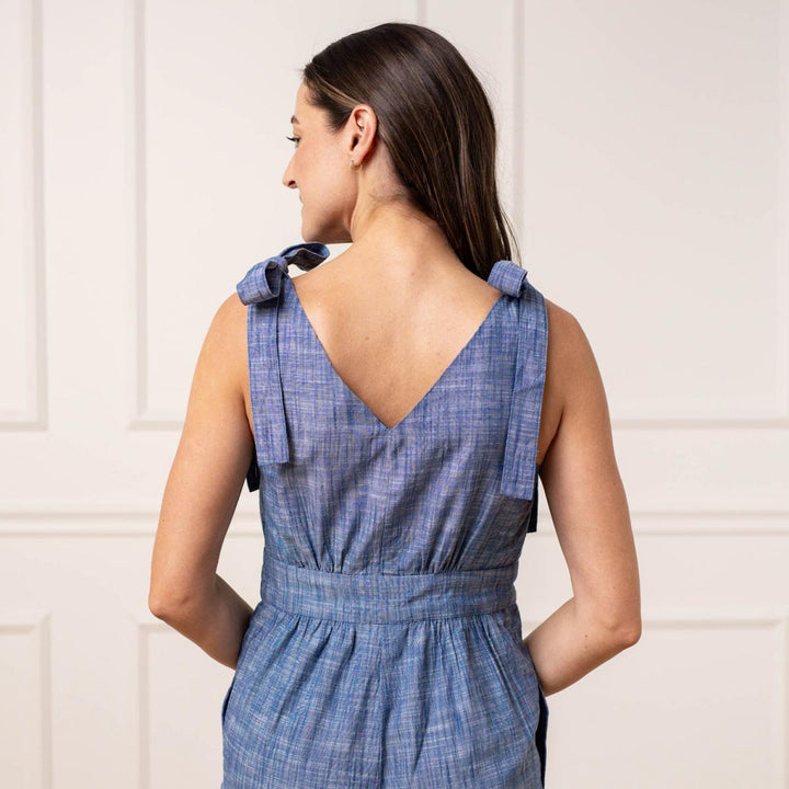 Women’s Bow Shoulder Organic Jumpsuit - Blue Chambray - Jumpsuit