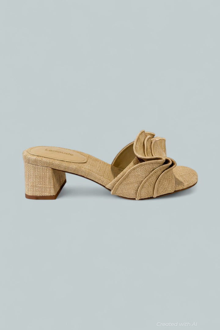Women’s Brigitte Ruffle Slip On High Heel Sandals - Beige - 6.5 - Sandals
