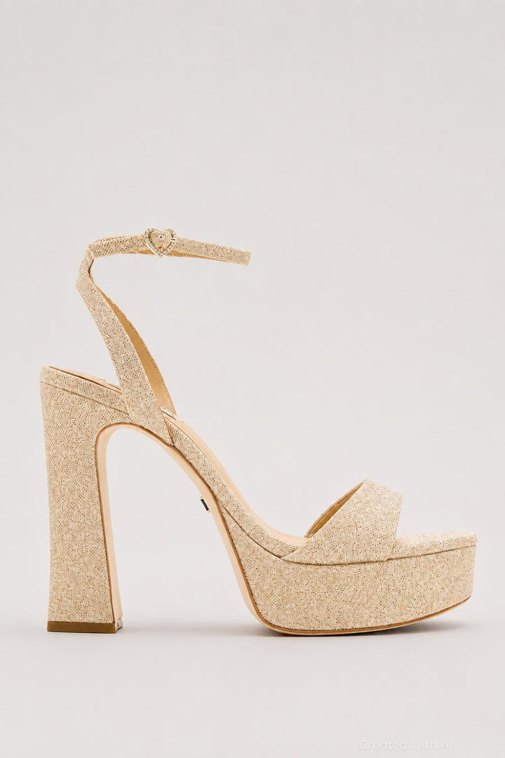 Women’s Caia Square Toe High Heel Platform Sandals - Gold Glitter - 7 - Sandals