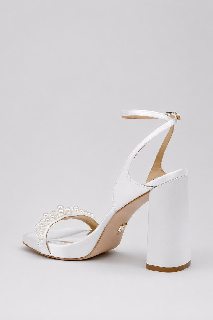 Women’s Calida Square Toe Adorned High Heel Platform Sandals - White Satin - 7.5 - Sandals