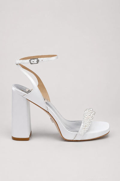 Women’s Calida Square Toe Adorned High Heel Platform Sandals - White Satin - 7.5 - Sandals