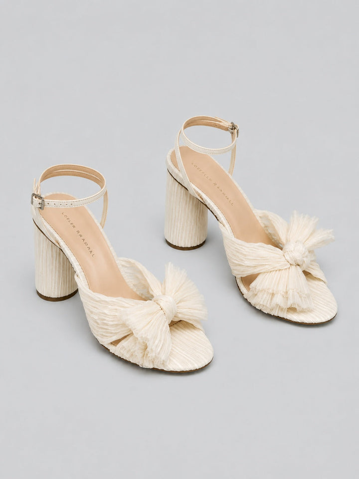 Women’s Camellia Bow High Heel Sandals - Pearl - 9.5 - Sandals