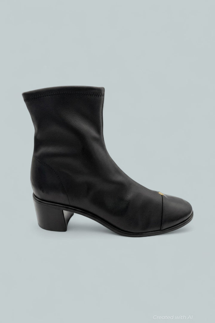 Women’s Cap Toe Ankle Boots 50mm Heel - Perfect Black - 9 - Boot
