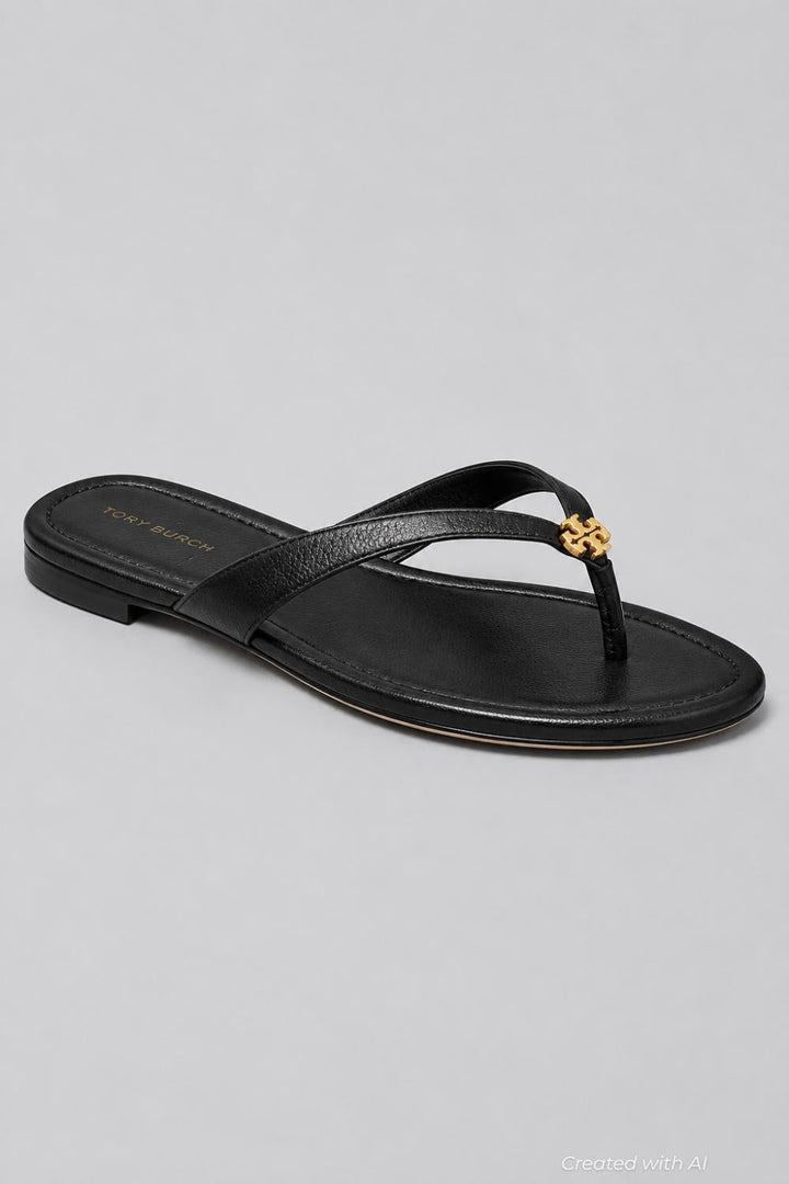 Women’s Capri Leather Flip Flops - Perfect Black - 9.5 - Flip Flop