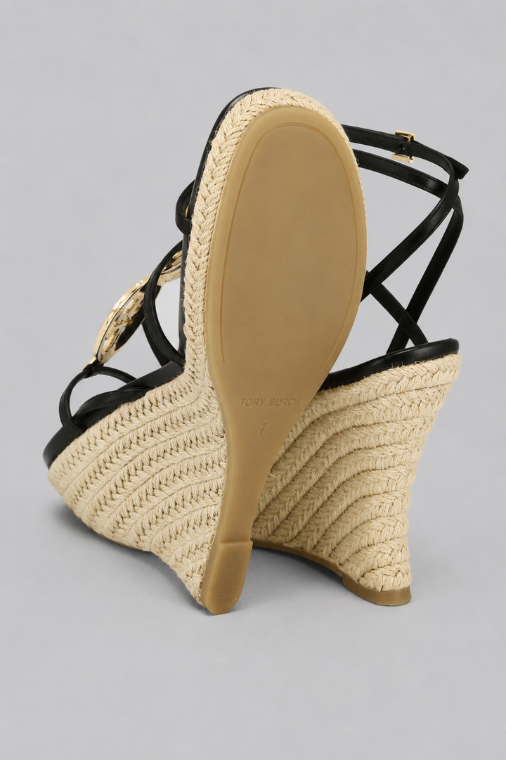 Women’s Capri Miller Espadrille Wedge Sandals - Black/Gold - 6 - Espadrille