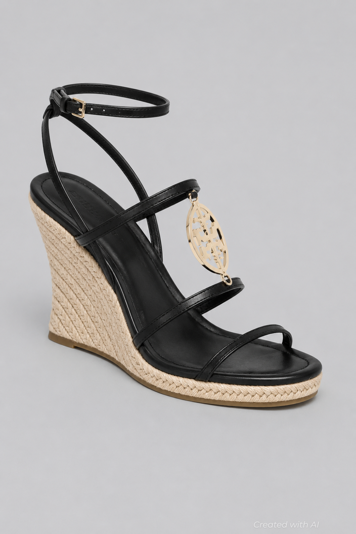 Women’s Capri Miller Espadrille Wedge Sandals - Black/Gold - 6 - Espadrille