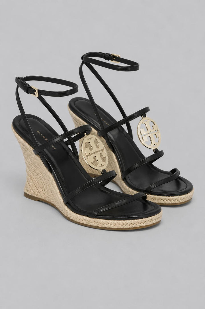 Women’s Capri Miller Espadrille Wedge Sandals - Black/Gold - 6 - Espadrille