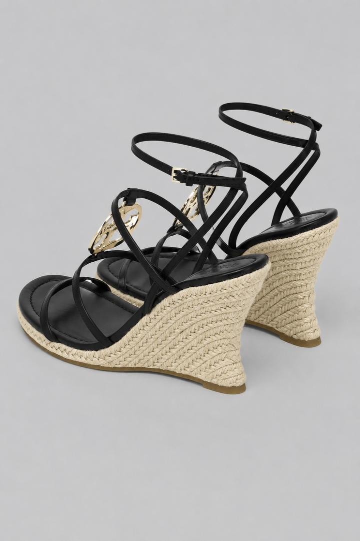 Women’s Capri Miller Espadrille Wedge Sandals - Black/Gold - 6 - Espadrille