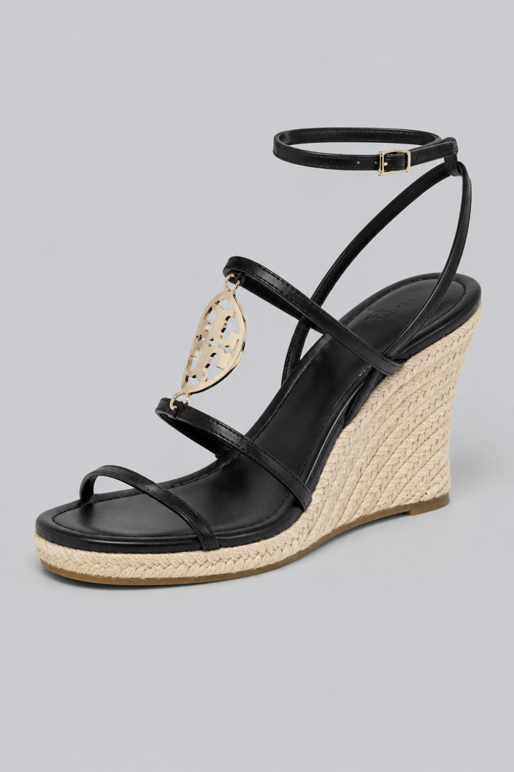 Women’s Capri Miller Espadrille Wedge Sandals - Black/Gold - 6 - Espadrille
