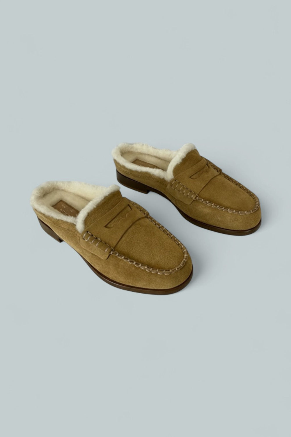 Women’s Carter Mules - Caramel Suede Shearling - 6 US / 36 EU - Mules