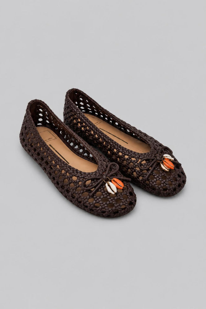 Women’s Cason Charm Woven Flats - Dark Brown Woven Leather - Flats