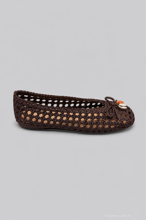 Women’s Cason Charm Woven Flats - Dark Brown Woven Leather - Flats