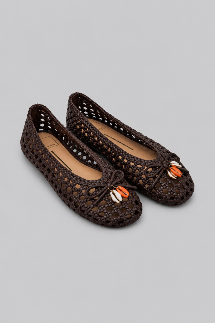 Women’s Cason Charm Woven Flats - Dark Brown Woven Leather - Flats