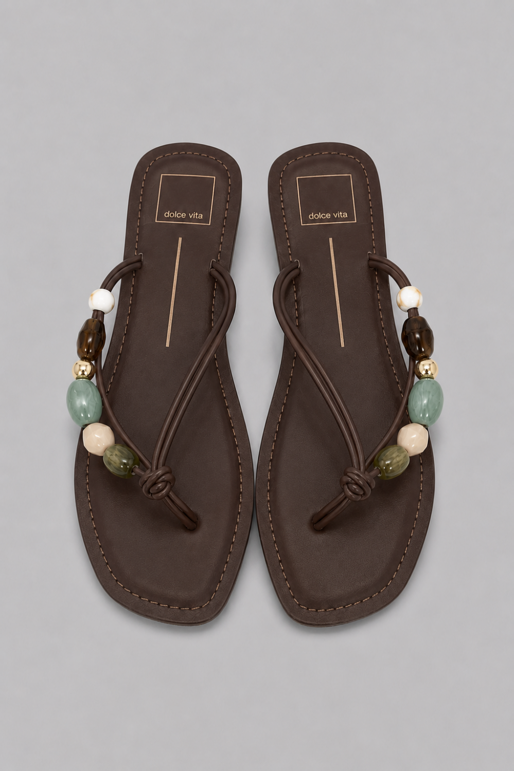 Women’s Cely Embellished Thong Sandals - Dark Brown Leather - Flip Flop