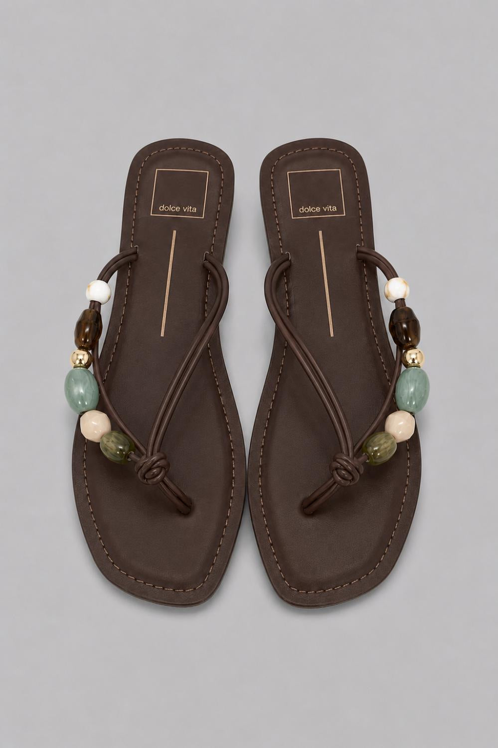 Women’s Cely Embellished Thong Sandals - Dark Brown Leather - Flip Flop