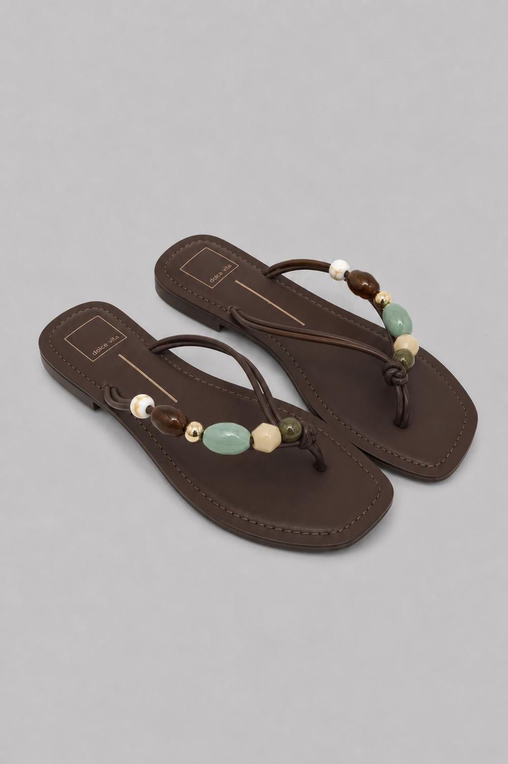 Women’s Cely Embellished Thong Sandals - Dark Brown Leather - Flip Flop