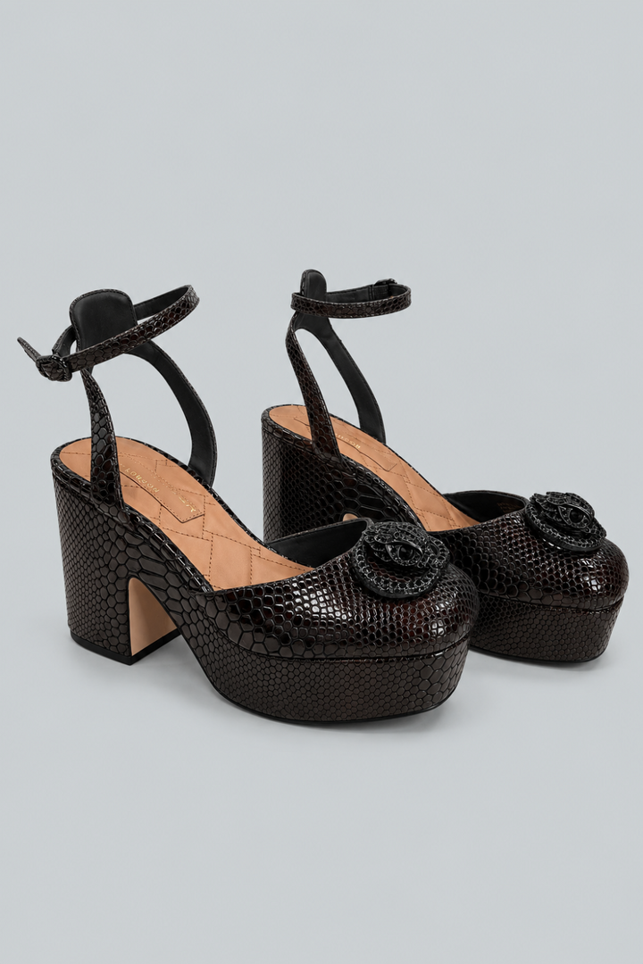 Women’s Chelsea Closed Platform Heel - Black Lizzard - Heels