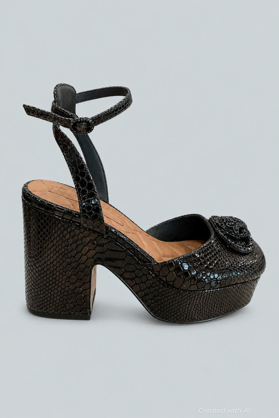 Women’s Chelsea Closed Platform Heel - Black Lizzard - Heels