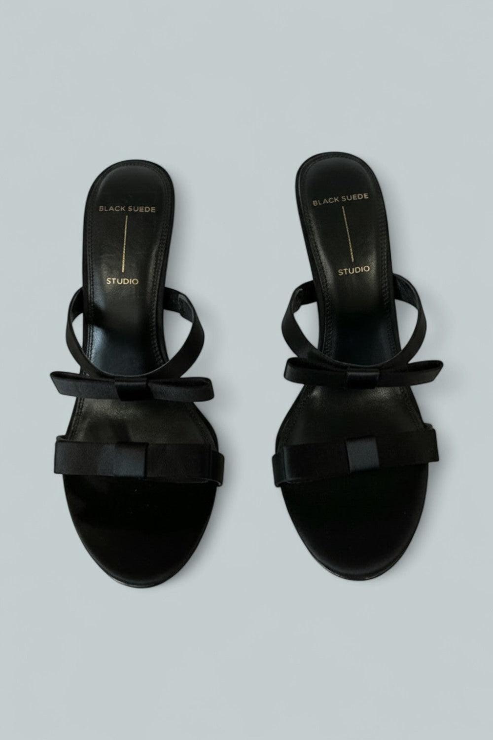 Women’s Chic Satin High Heel Bow Sandals - Black - 8 US / 38 EU - Sandals
