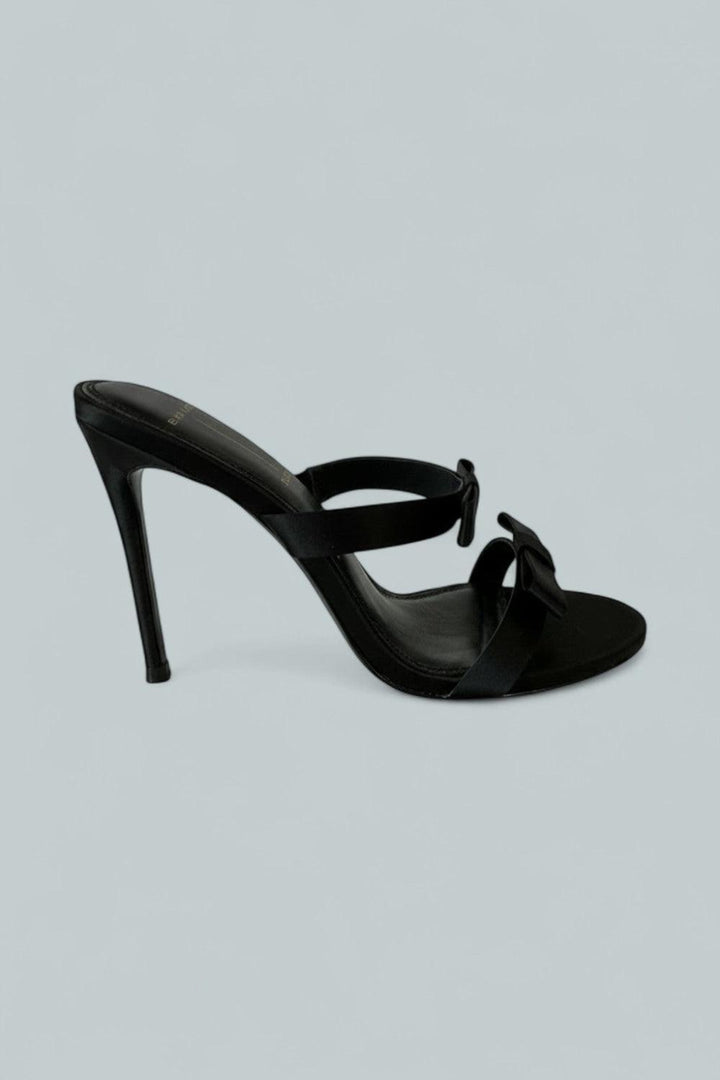 Women’s Chic Satin High Heel Bow Sandals - Black - 8 US / 38 EU - Sandals