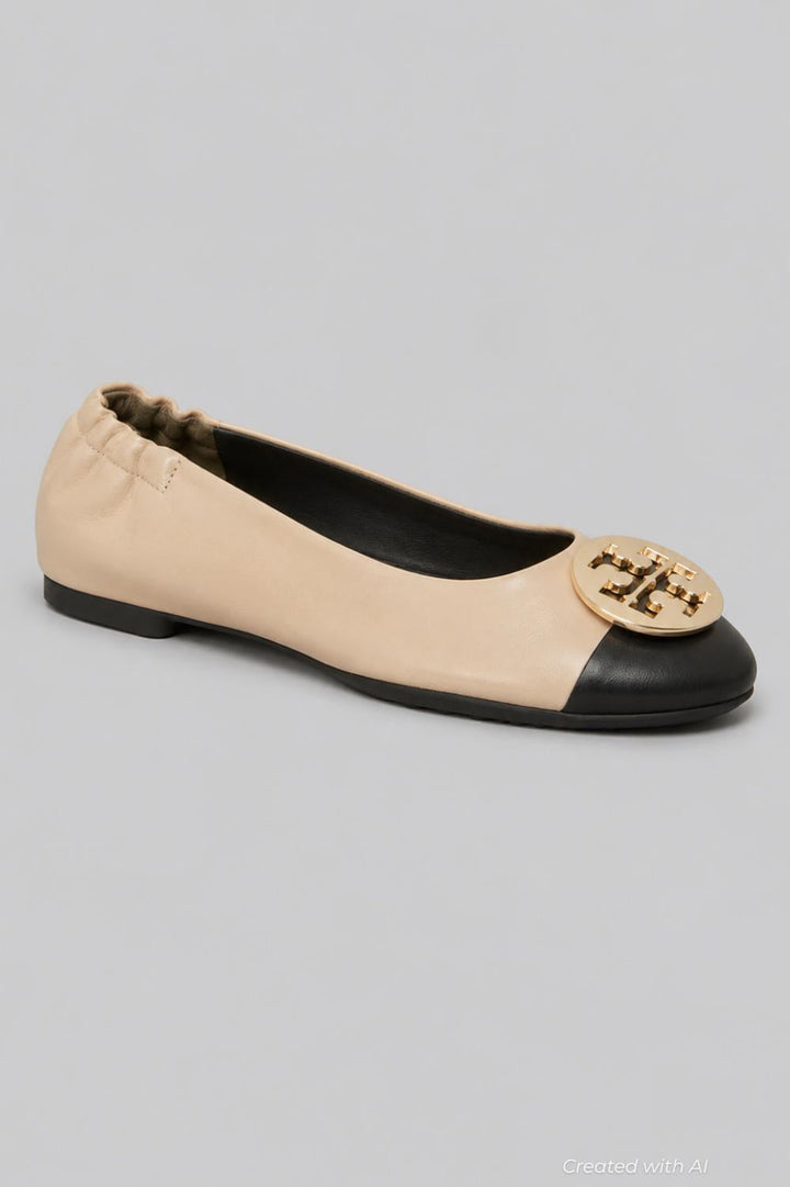 Women’s Claire Cap Toe Ballet Flats - New Cream/Black/Gold - 9.5 - Flats