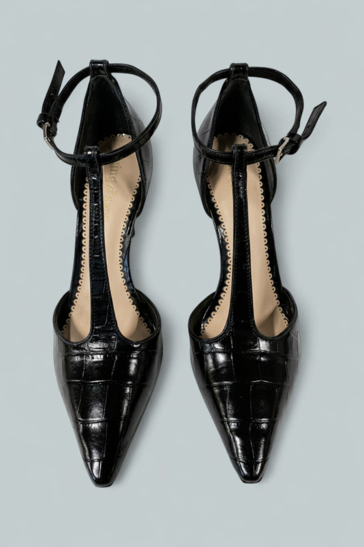 Women’s Clara T Strap Pumps - Black - 6 US / 36 EU - Sandal
