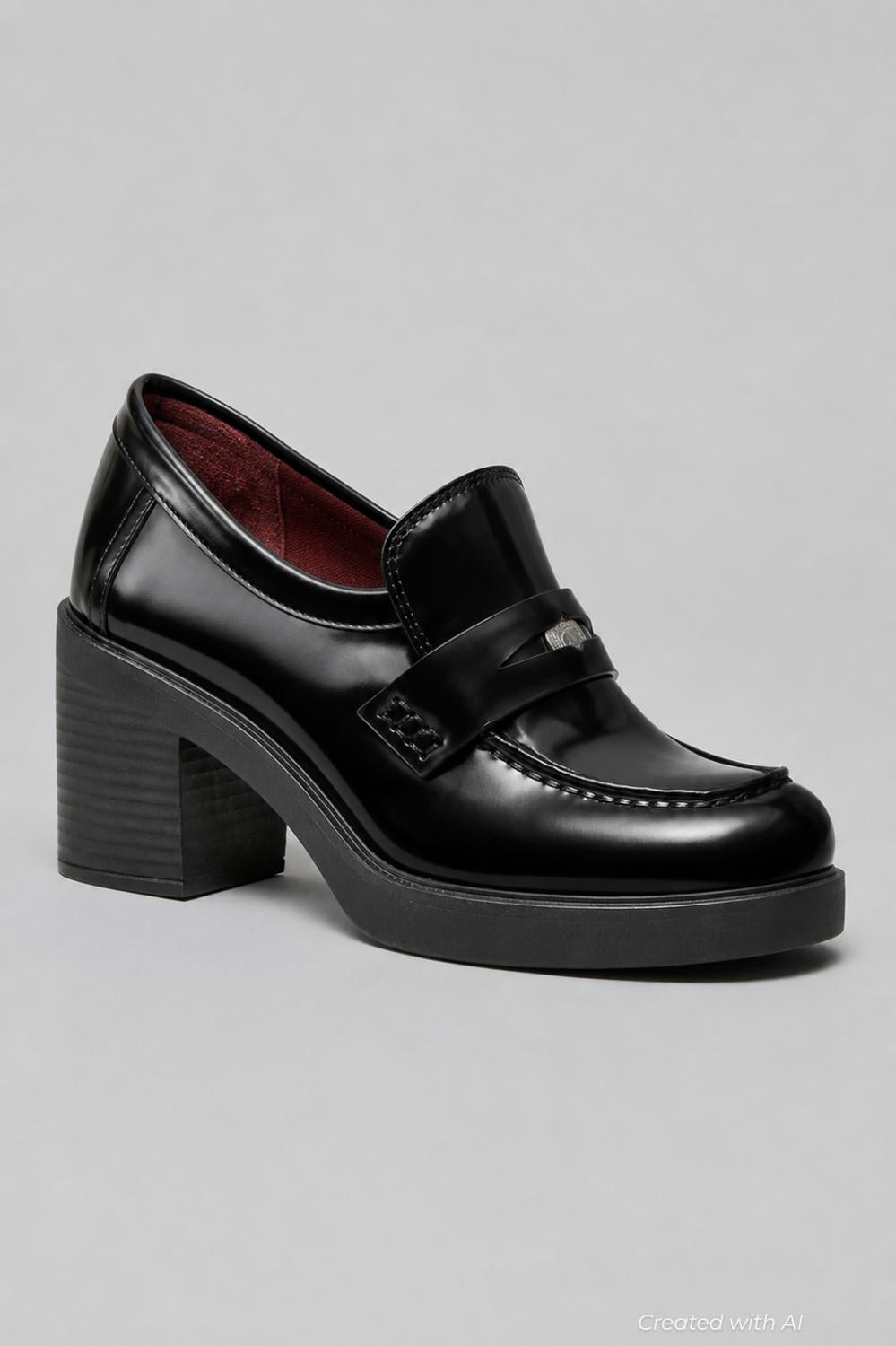 Women’s Classic Heeled Leather Lug Loafers - Perfect Black - 7 - Loafers