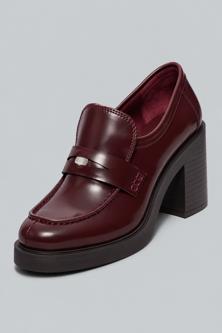 Women’s Classic Heeled Leather Lug Loafers - Plum - 8 - Loafers