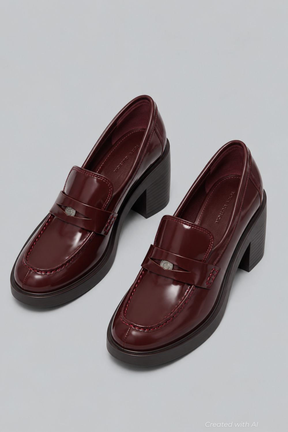Women’s Classic Heeled Leather Lug Loafers - Plum - 8 - Loafers