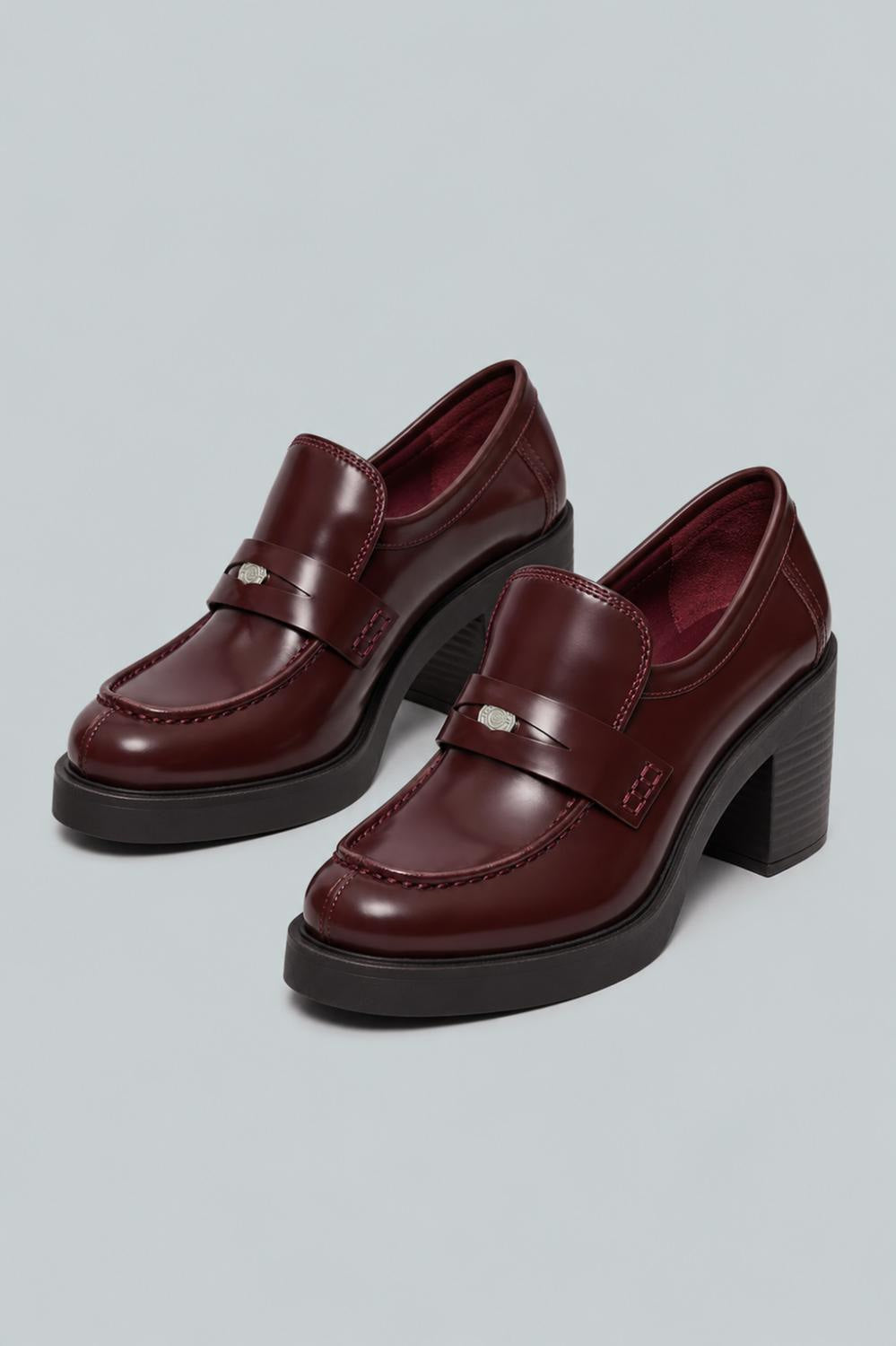 Women’s Classic Heeled Leather Lug Loafers - Plum - 8 - Loafers