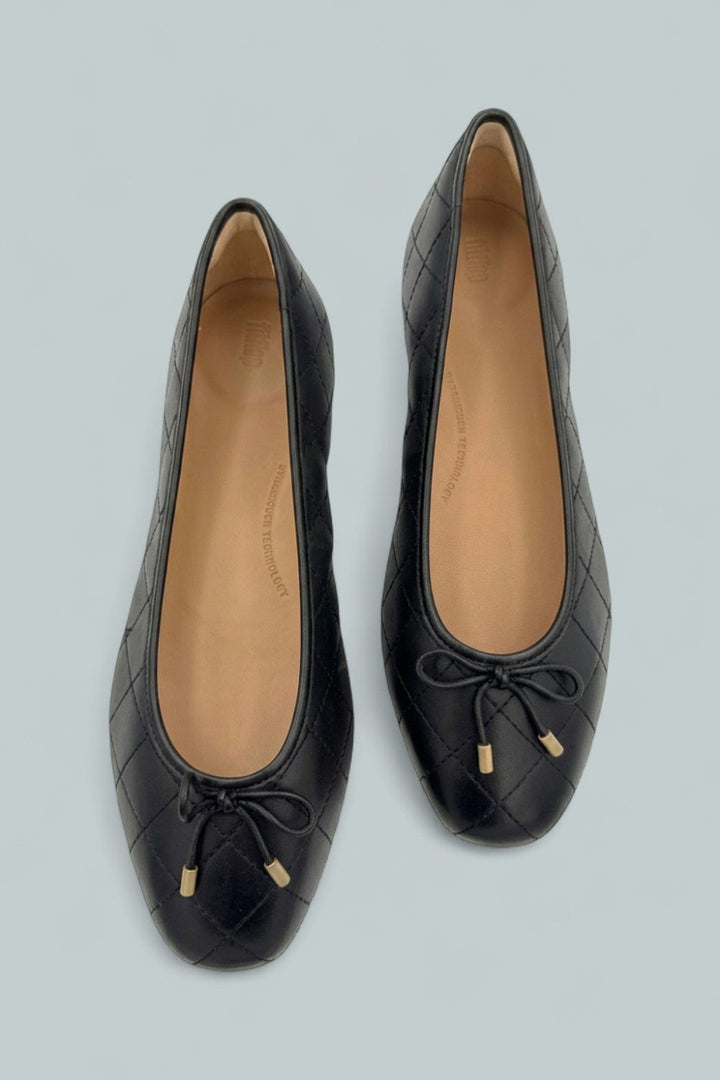 Women’s Delicato Bow Quilted Ballet Flats - All Black - Flats