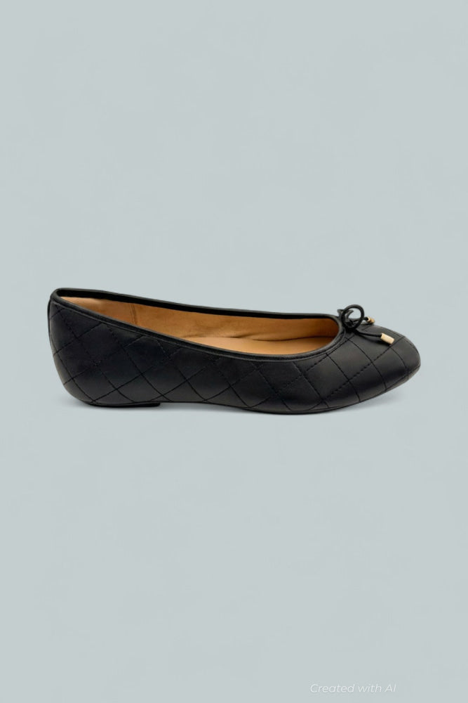 Women’s Delicato Bow Quilted Ballet Flats - All Black - Flats