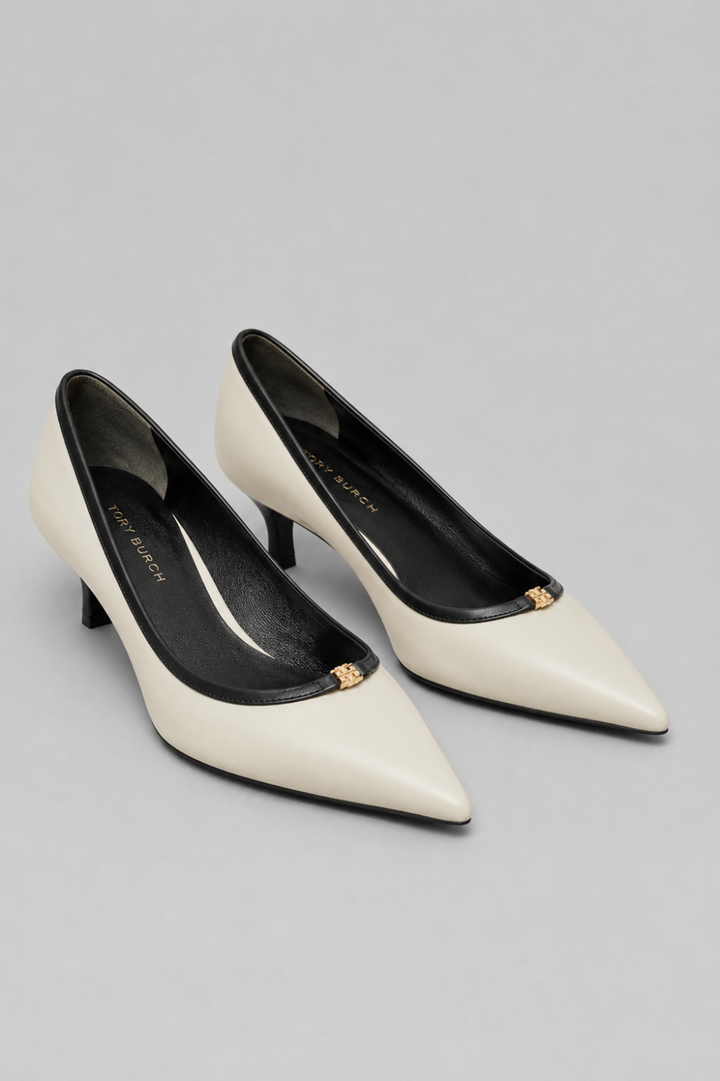 Women’s Double T Buckle Kitten Pumps - Light Cream - Heels