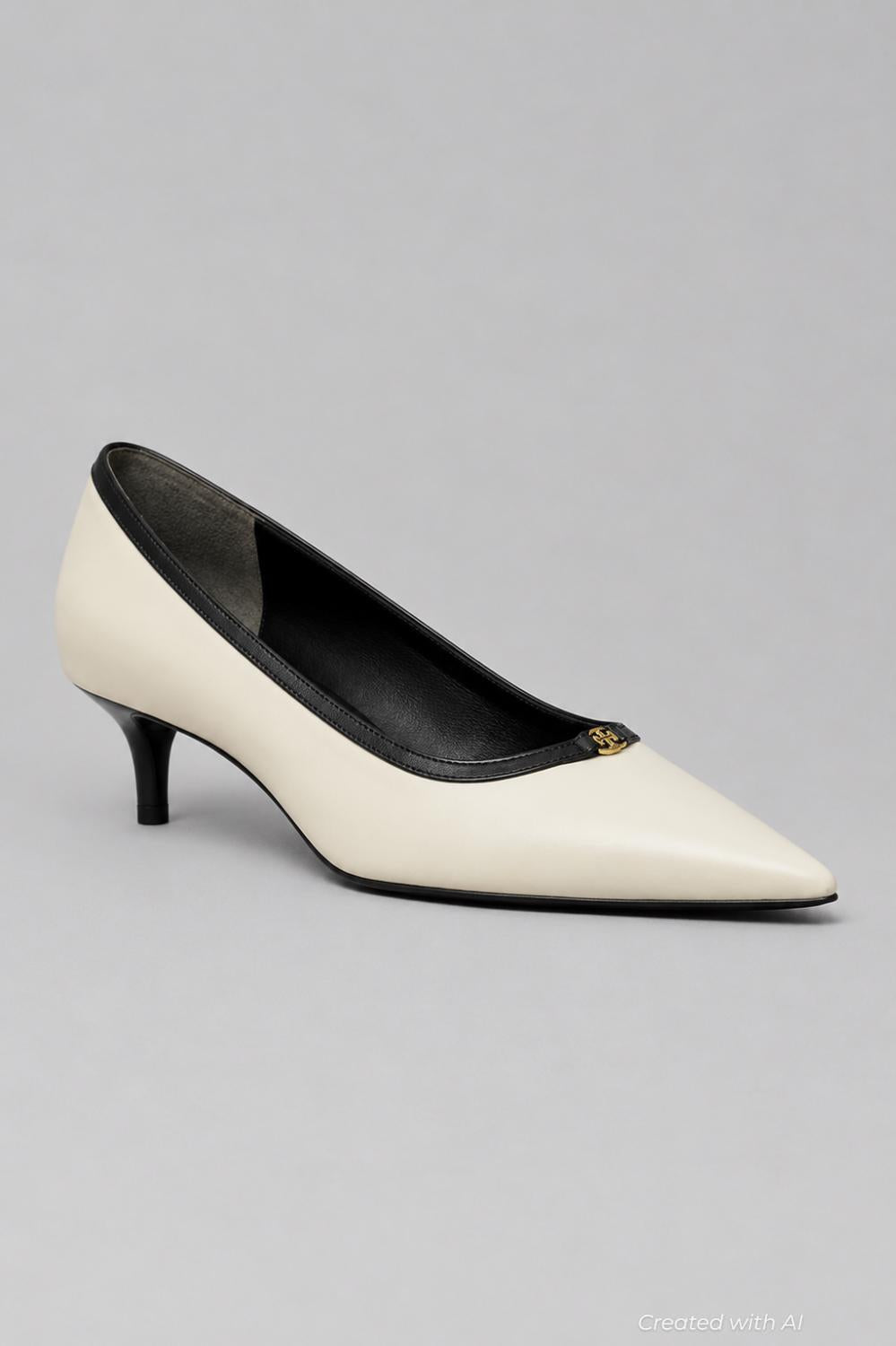 Women’s Double T Buckle Kitten Pumps - Light Cream - Heels