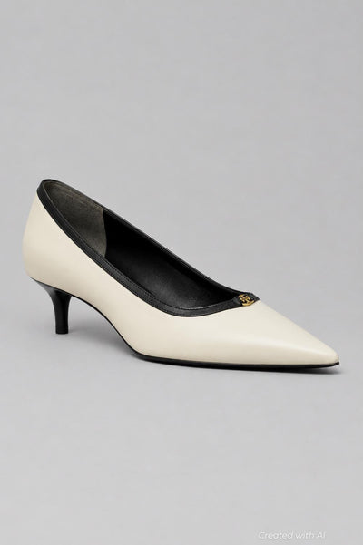 Women’s Double T Buckle Kitten Pumps - Light Cream - Heels