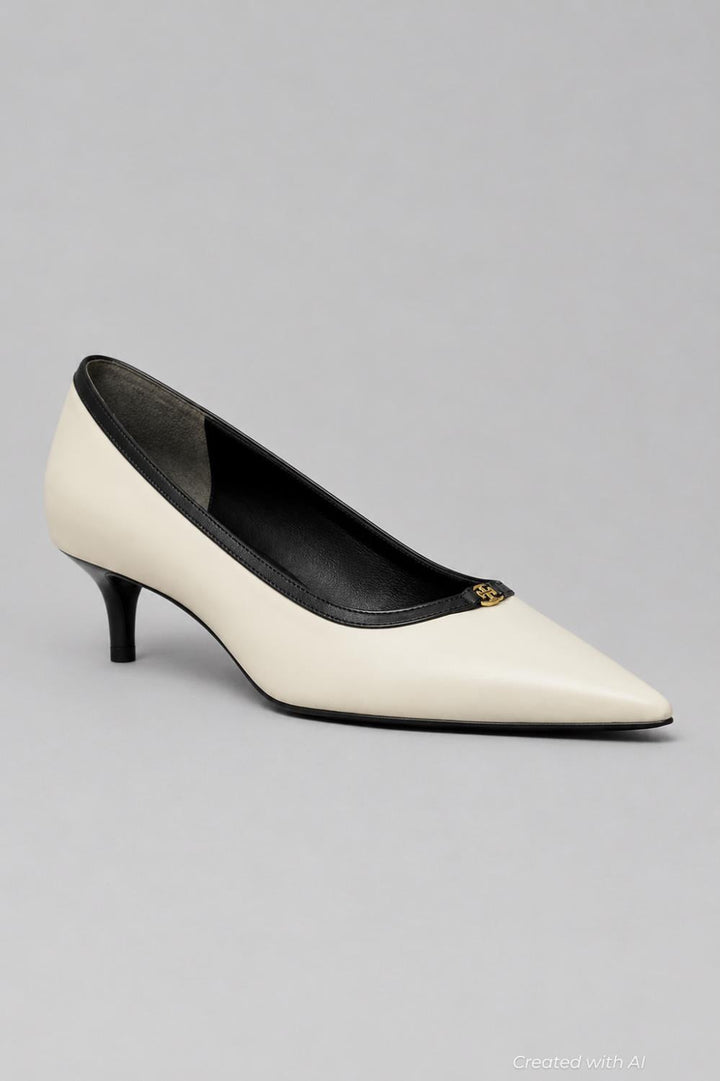 Women’s Double T Buckle Kitten Pumps - Light Cream - Heels