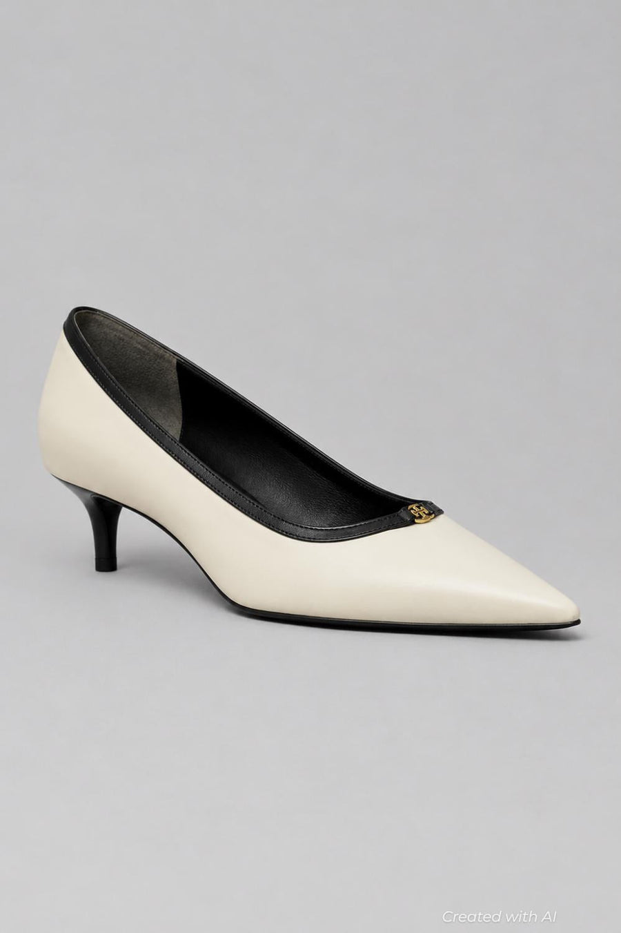 Women’s Double T Buckle Kitten Pumps - Light Cream - Heels