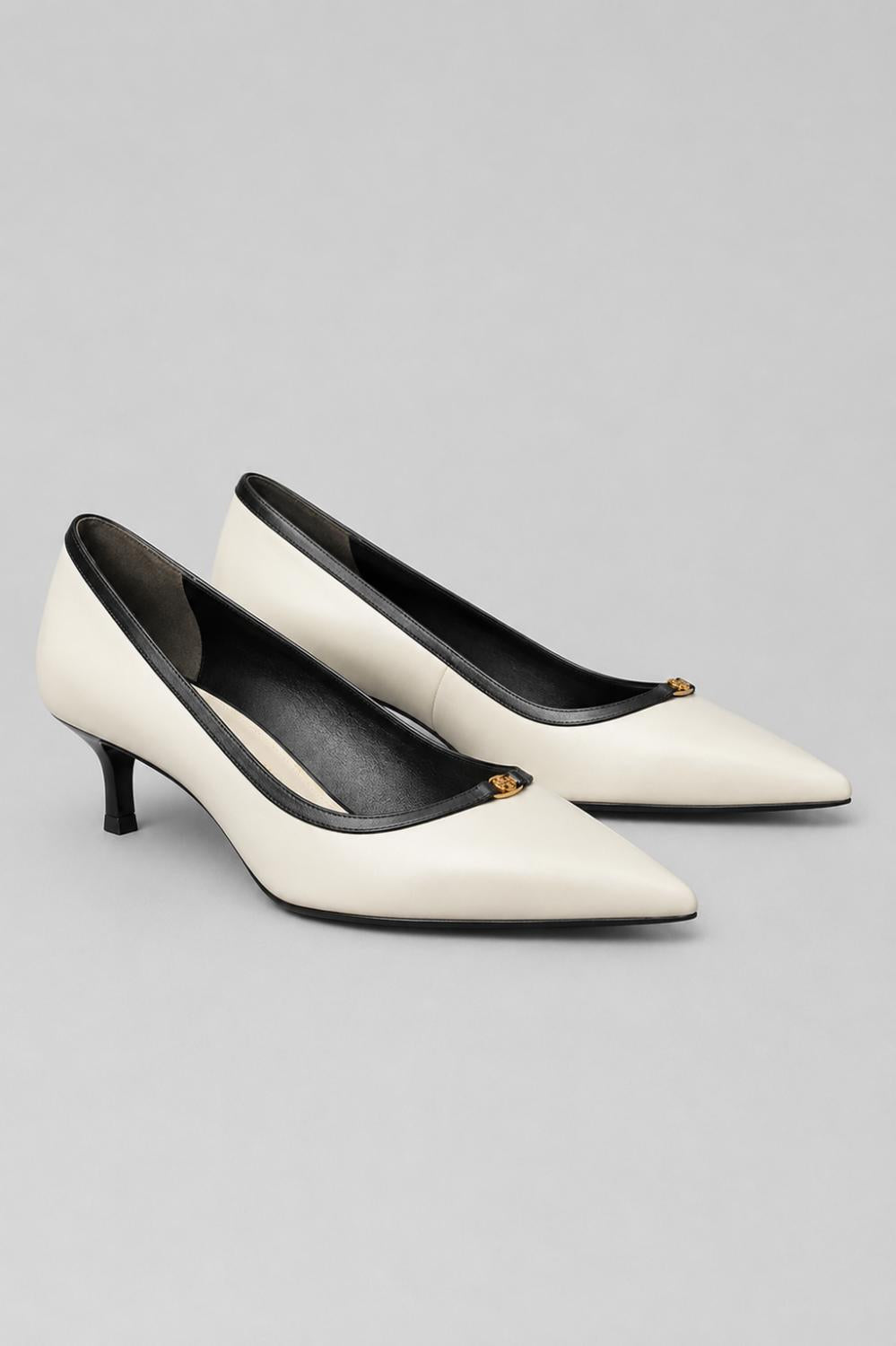 Women’s Double T Buckle Kitten Pumps - Light Cream - Heels